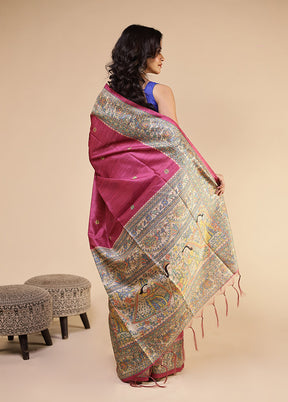 Purple Tussar Silk Saree With Blouse Piece
