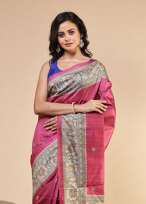 Purple Tussar Silk Saree With Blouse Piece