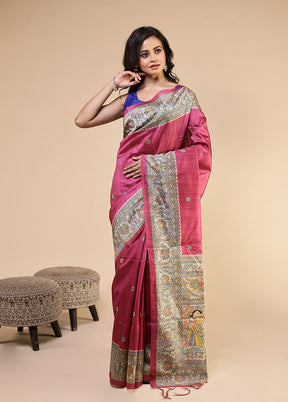 Purple Tussar Silk Saree With Blouse Piece