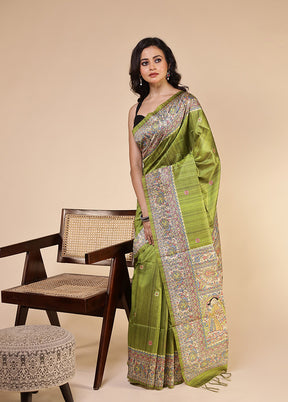 Green Tussar Silk Saree With Blouse Piece