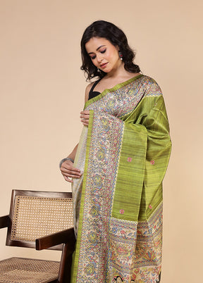 Green Tussar Silk Saree With Blouse Piece