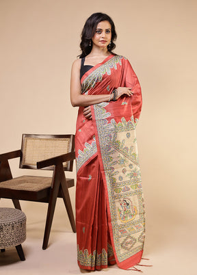 Pink Tussar Silk Saree With Blouse Piece