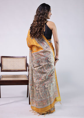 Yellow Tussar Silk Saree With Blouse Piece