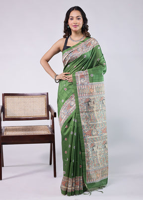 Green Tussar Silk Saree With Blouse Piece