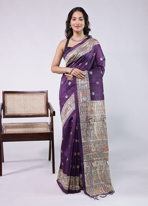 Purple Tussar Silk Saree With Blouse Piece