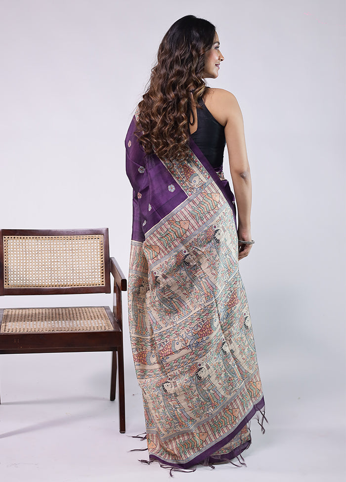 Purple Tussar Silk Saree With Blouse Piece