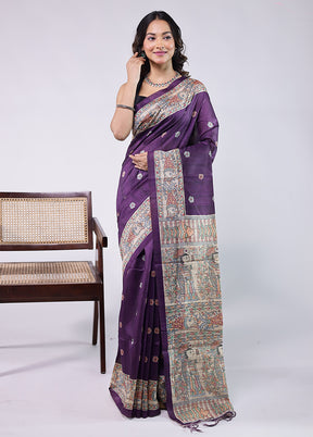 Purple Tussar Silk Saree With Blouse Piece