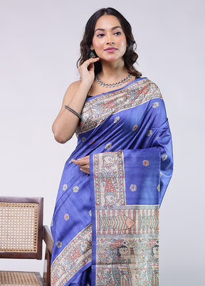 Blue Tussar Silk Saree With Blouse Piece