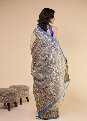 Cream Tussar Silk Saree With Blouse Piece