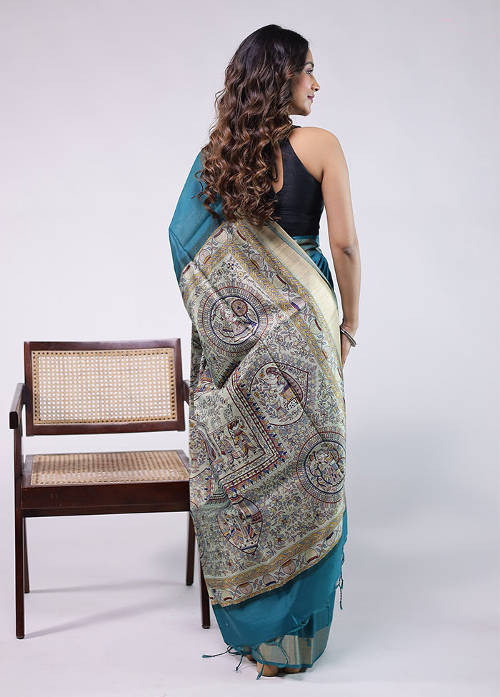Green Tussar Silk Saree With Blouse Piece