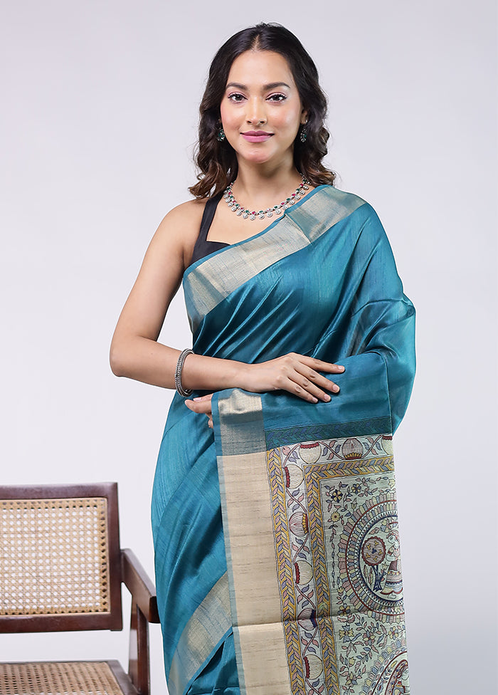 Green Tussar Silk Saree With Blouse Piece