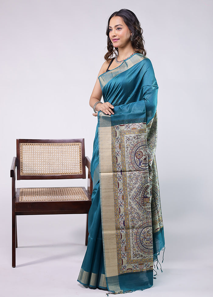 Green Tussar Silk Saree With Blouse Piece