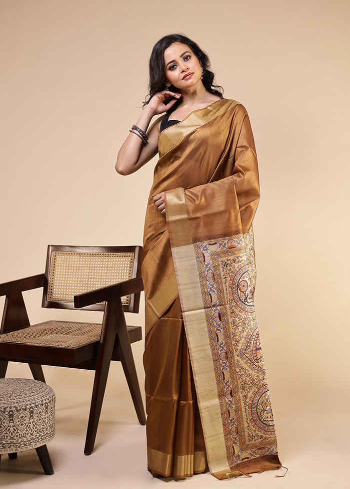 Yellow Tussar Silk Saree With Blouse Piece