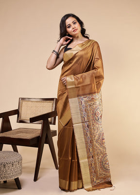 Yellow Tussar Silk Saree With Blouse Piece