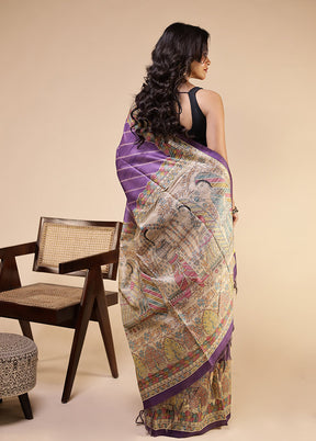 Purple Tussar Silk Saree With Blouse Piece