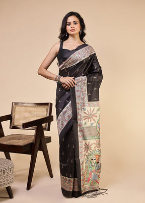 Black Tussar Silk Saree With Blouse Piece
