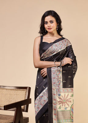Black Tussar Silk Saree With Blouse Piece