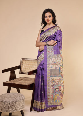 Purple Tussar Silk Saree With Blouse Piece