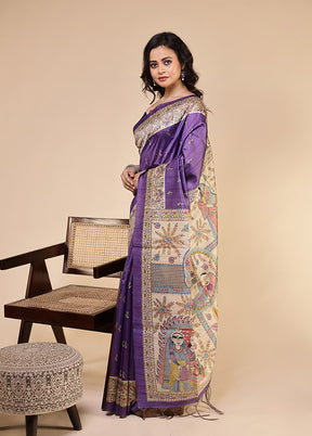 Purple Tussar Silk Saree With Blouse Piece