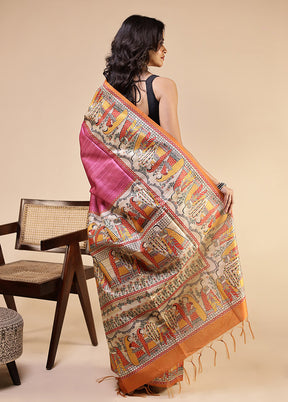 Purple Tussar Silk Saree With Blouse Piece