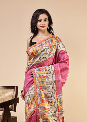 Purple Tussar Silk Saree With Blouse Piece