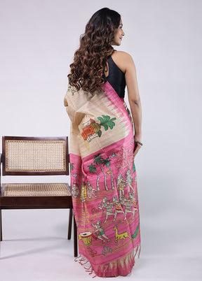 Cream Tussar Silk Saree With Blouse Piece