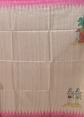 Cream Tussar Silk Saree With Blouse Piece