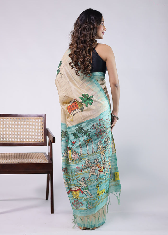 Cream Tussar Silk Saree With Blouse Piece