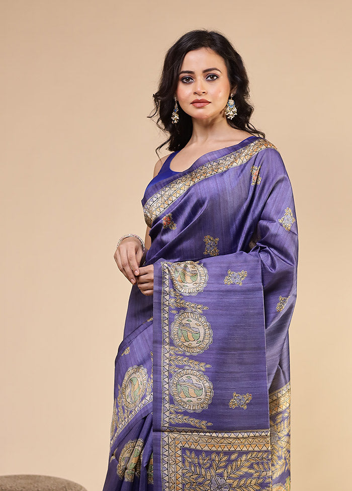 Purple Tussar Silk Saree With Blouse Piece