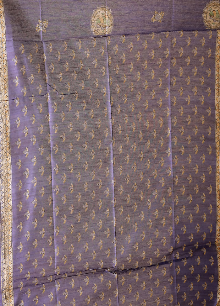 Purple Tussar Silk Saree With Blouse Piece