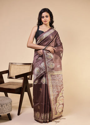 Purple Tussar Silk Saree With Blouse Piece