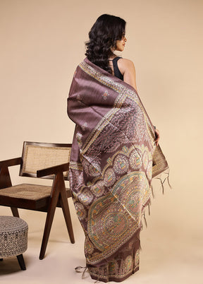 Purple Tussar Silk Saree With Blouse Piece