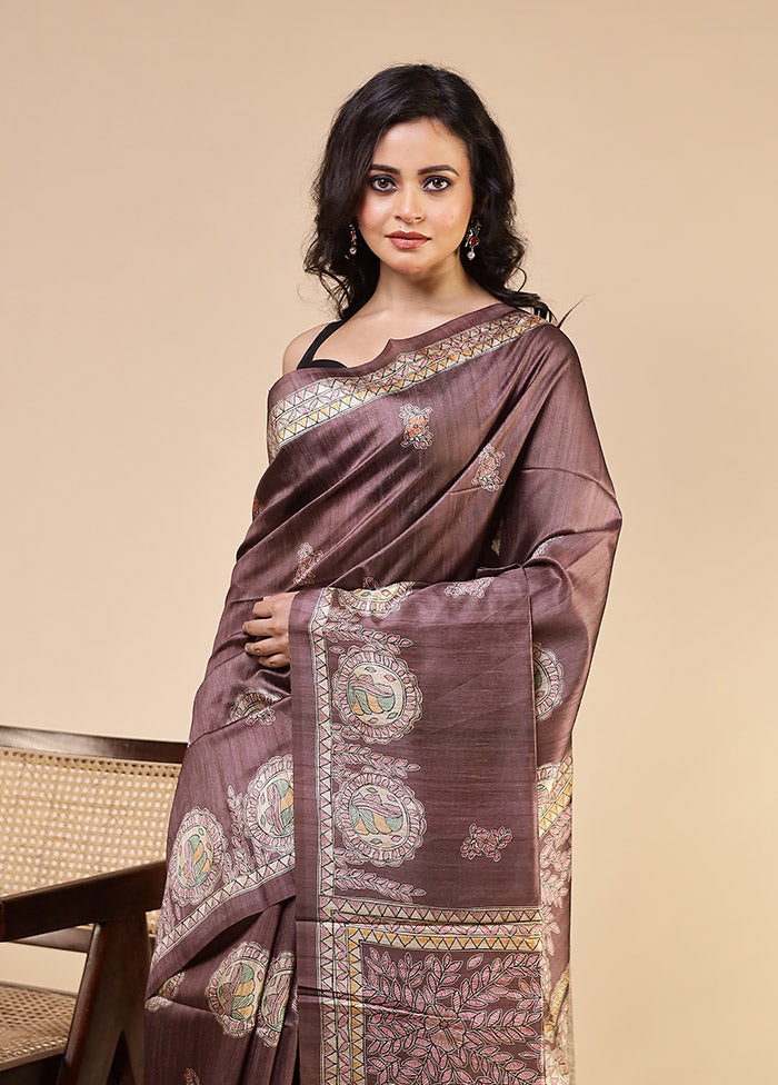 Purple Tussar Silk Saree With Blouse Piece