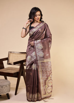 Purple Tussar Silk Saree With Blouse Piece
