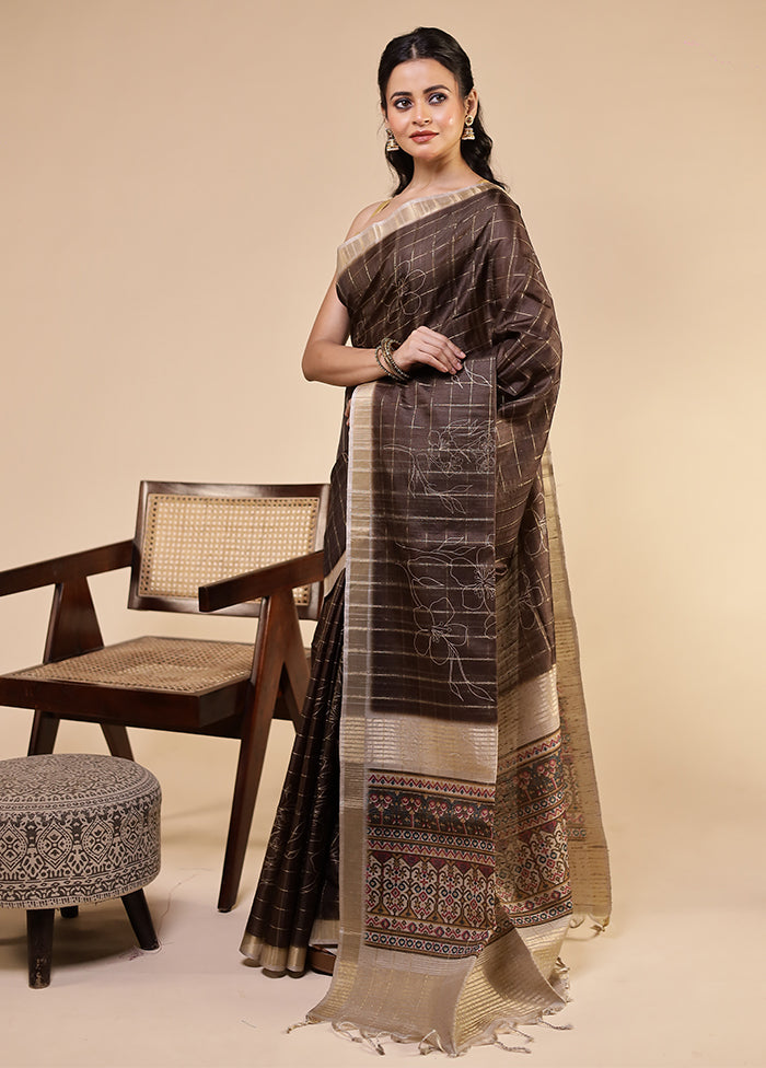 Purple Tussar Silk Saree With Blouse Piece