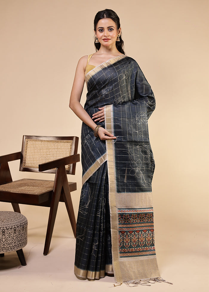 Green Tussar Silk Saree With Blouse Piece