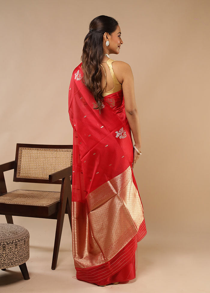 Red Pure Cotton Saree With Blouse Piece