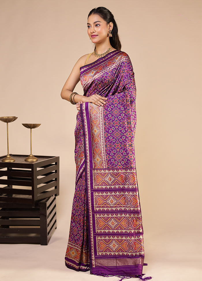 Purple Dupion Silk Saree With Blouse Piece