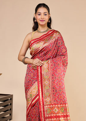 Red Dupion Silk Saree With Blouse Piece
