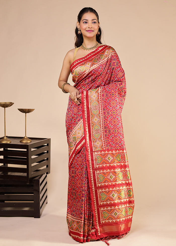 Red Dupion Silk Saree With Blouse Piece