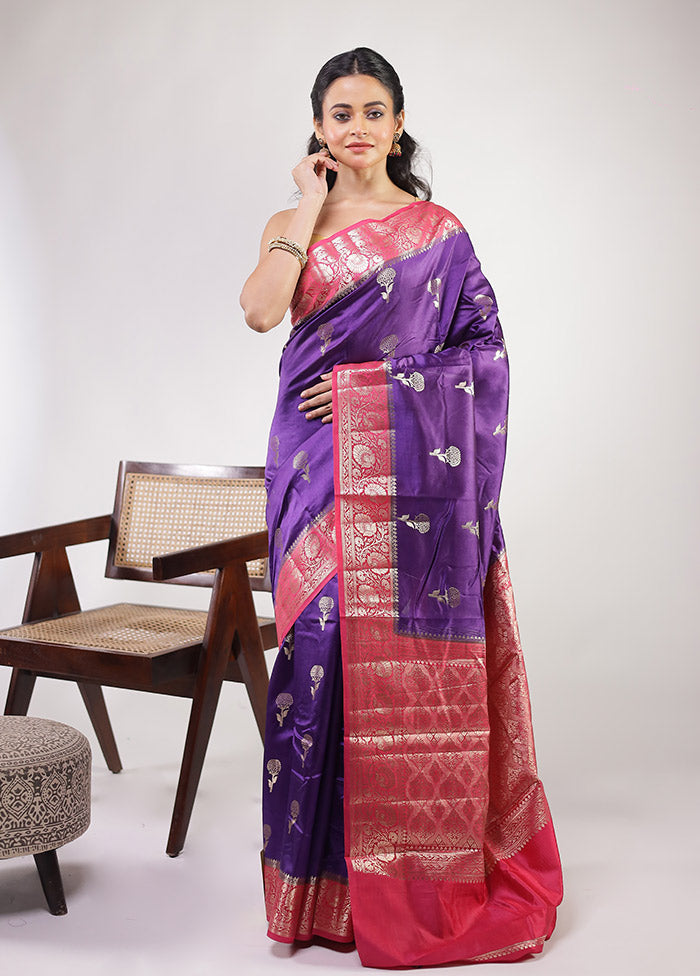 Purple Dupion Silk Saree With Blouse Piece