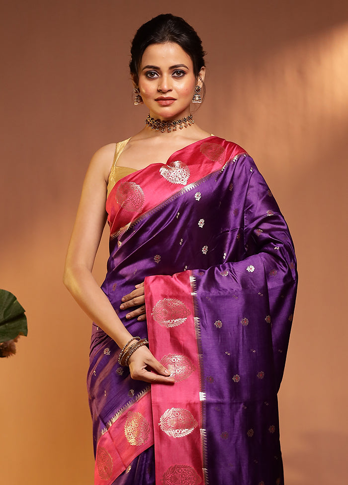 Purple Dupion Silk Saree With Blouse Piece