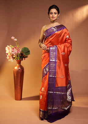 Orange Dupion Silk Saree With Blouse Piece