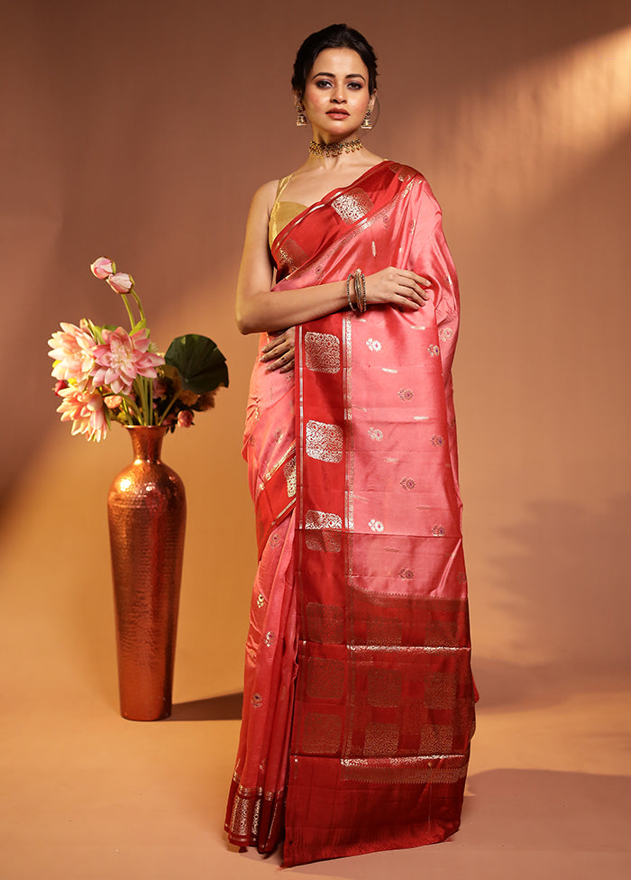 Pink Dupion Silk Saree With Blouse Piece
