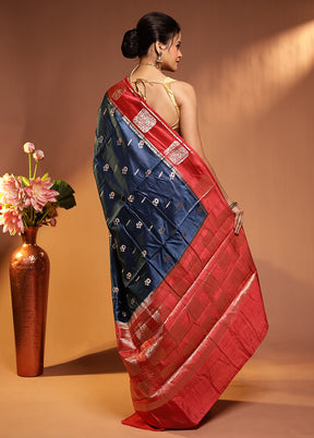 Blue Dupion Silk Saree With Blouse Piece