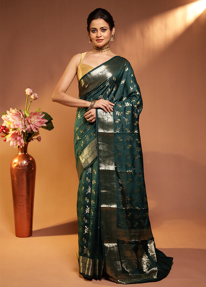 Green Handloom Dupion Pure Silk Saree With Blouse Piece