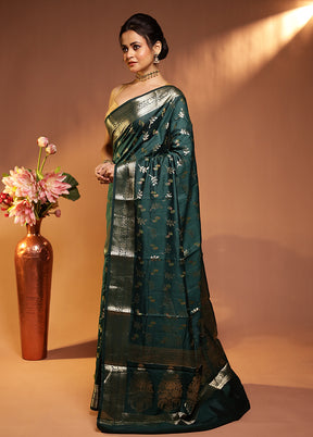 Green Handloom Dupion Pure Silk Saree With Blouse Piece