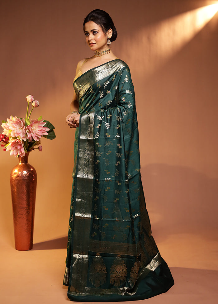 Green Handloom Dupion Pure Silk Saree With Blouse Piece