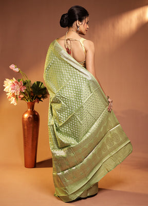 Green Handloom Dupion Pure Silk Saree With Blouse Piece