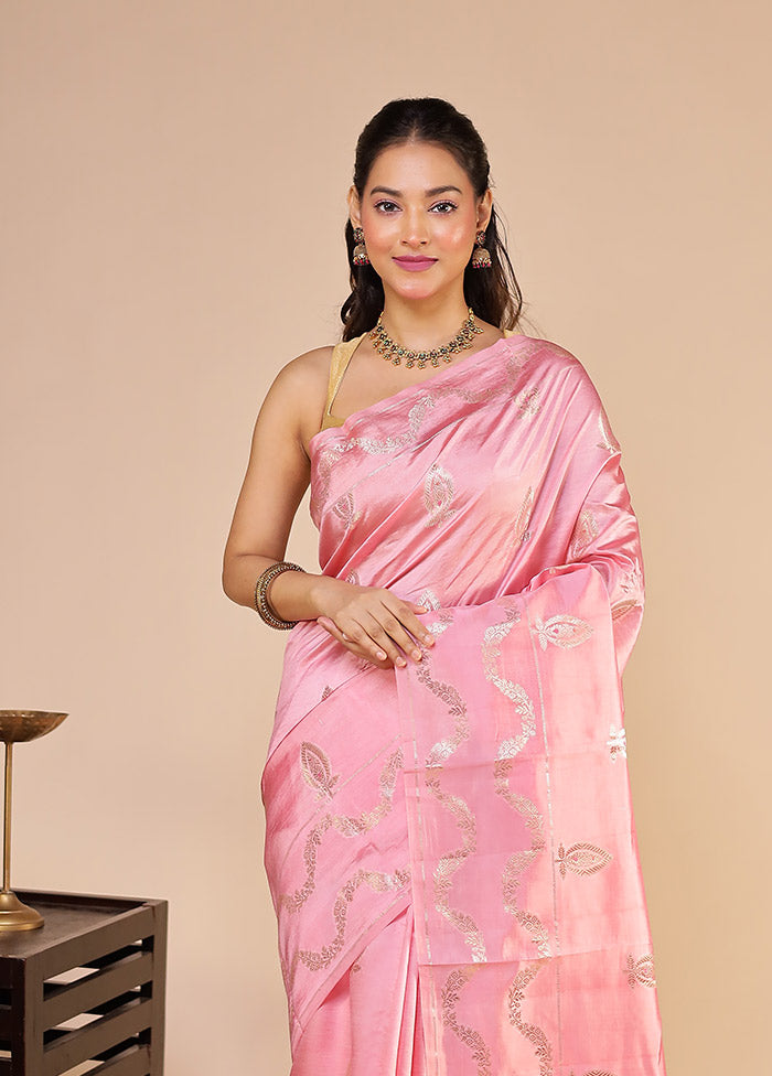 Pink Handloom Dupion Pure Silk Saree With Blouse Piece
